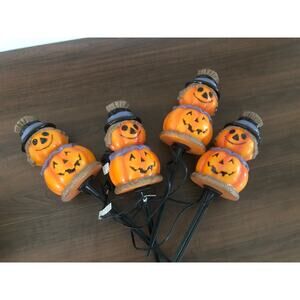 4 Vtg Dynagood 8" Halloween Scarecrow Pumpkin Blow Mold Yard Pathway Light Stake